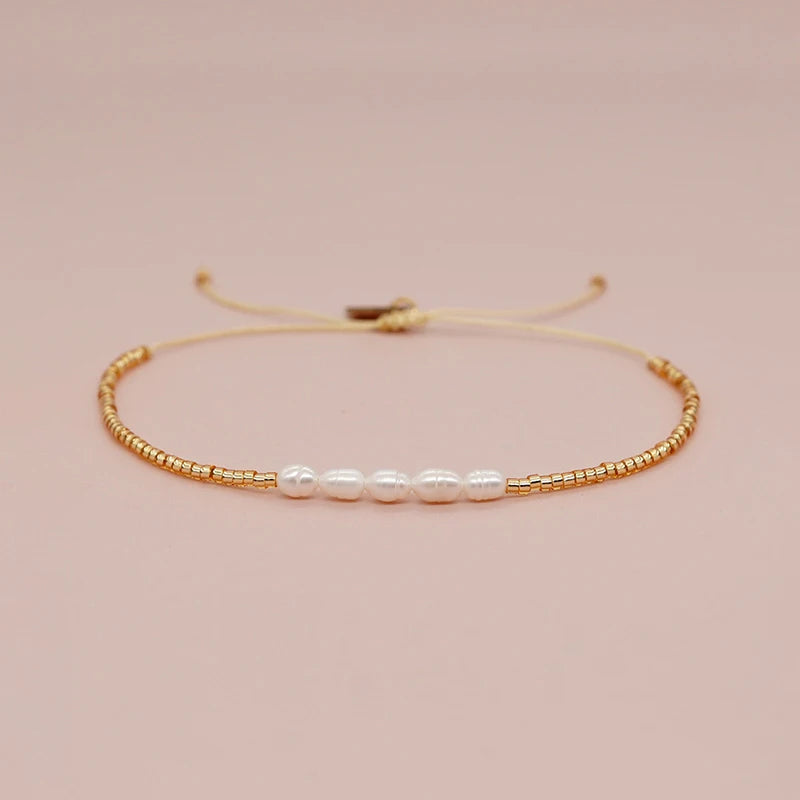 Imitation Pearl Gold Color Beaded Charm Bracelets Elegant Adjustable Bracelet For Women Daily  Wear Jewelry Unique Gift