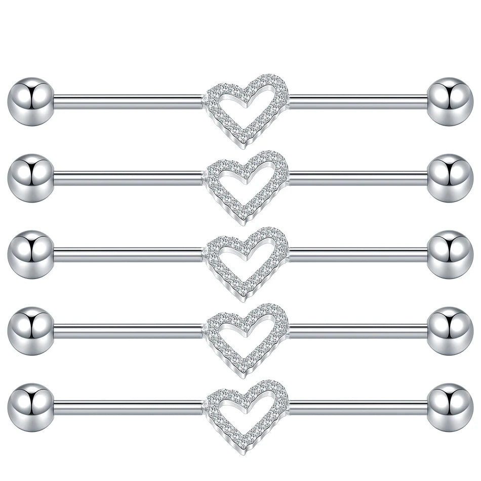 1/5PCS Titanium Industrial Barbell Ear Ring Heart CZ Cartilage Helix Earring Long Bridge Earring Piercing Sexy Jewelry 38mm