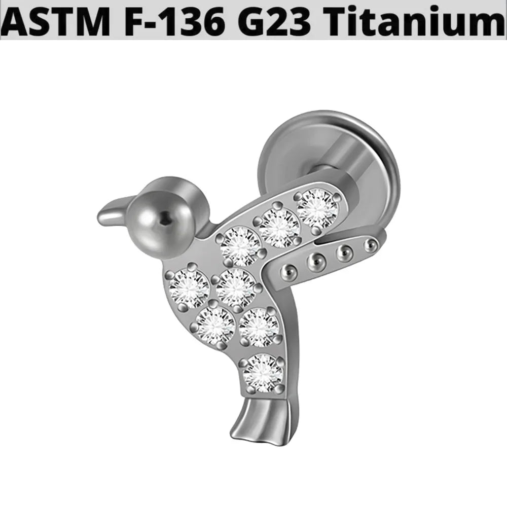 1PC G23 Titanium Simple Dog/Cat CZ Lip Studs Internal Thread Ear Helix Tragus Cartilage Helix Earrings Body Piercing Jewelry 16G