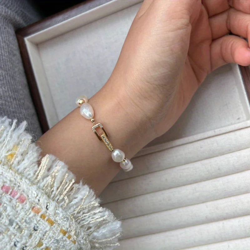 Natural Freshwater Baroque Pearl Bracelet High Luster French Style Unique Irregular Pearl Strand Elegant Wristband