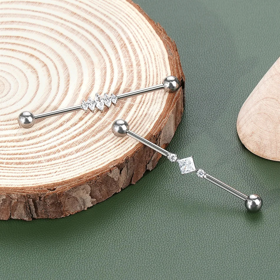 1/5PCS Titanium Industrial Barbell Ear Ring Heart CZ Cartilage Helix Earring Long Bridge Earring Piercing Sexy Jewelry 38mm