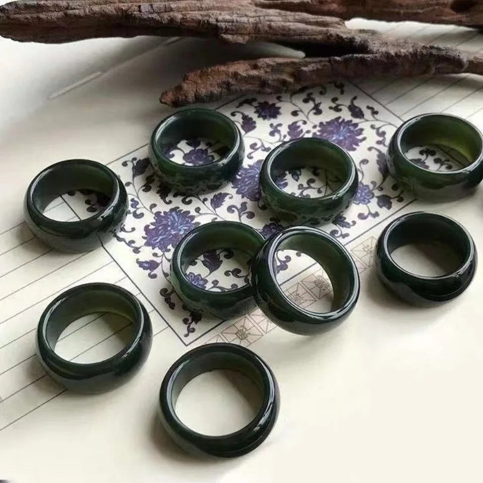 Hetian Jade Ring Men Women Healing Gemstone Fine Jewelry Genuine Natural Hotan Jades Nephrite Green Jade Rings Anillos Mujer