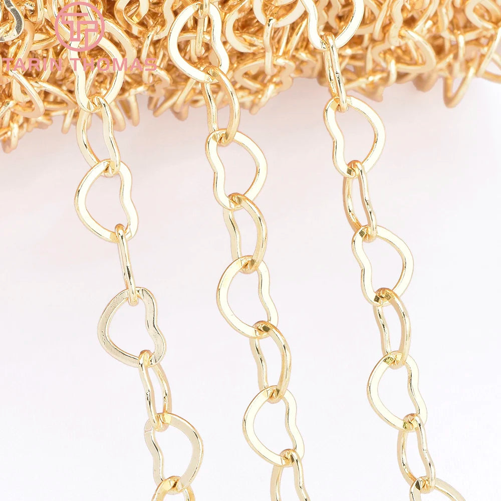 (4315) Width: 3.5MM 24K Champagne Gold Color Plated Brass Heart Shape Necklace Chains High Quality DIY Jewelry Accessories