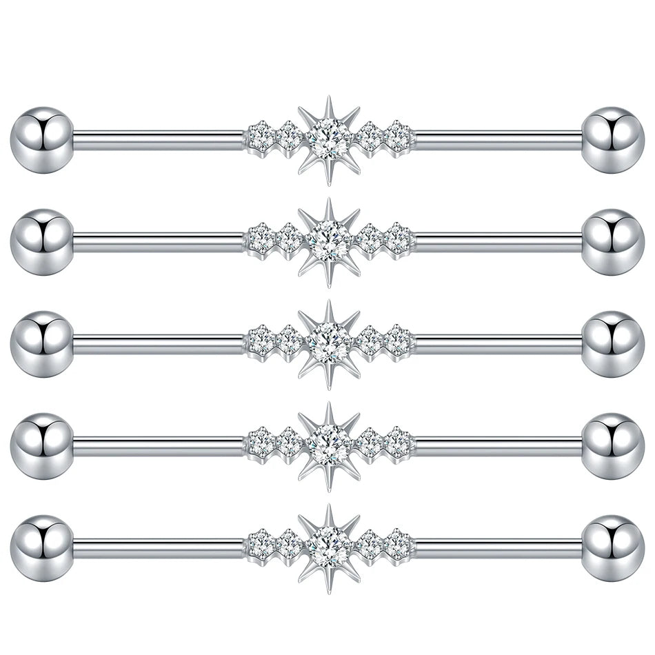 1/5PCS Titanium Industrial Barbell Ear Ring Heart CZ Cartilage Helix Earring Long Bridge Earring Piercing Sexy Jewelry 38mm