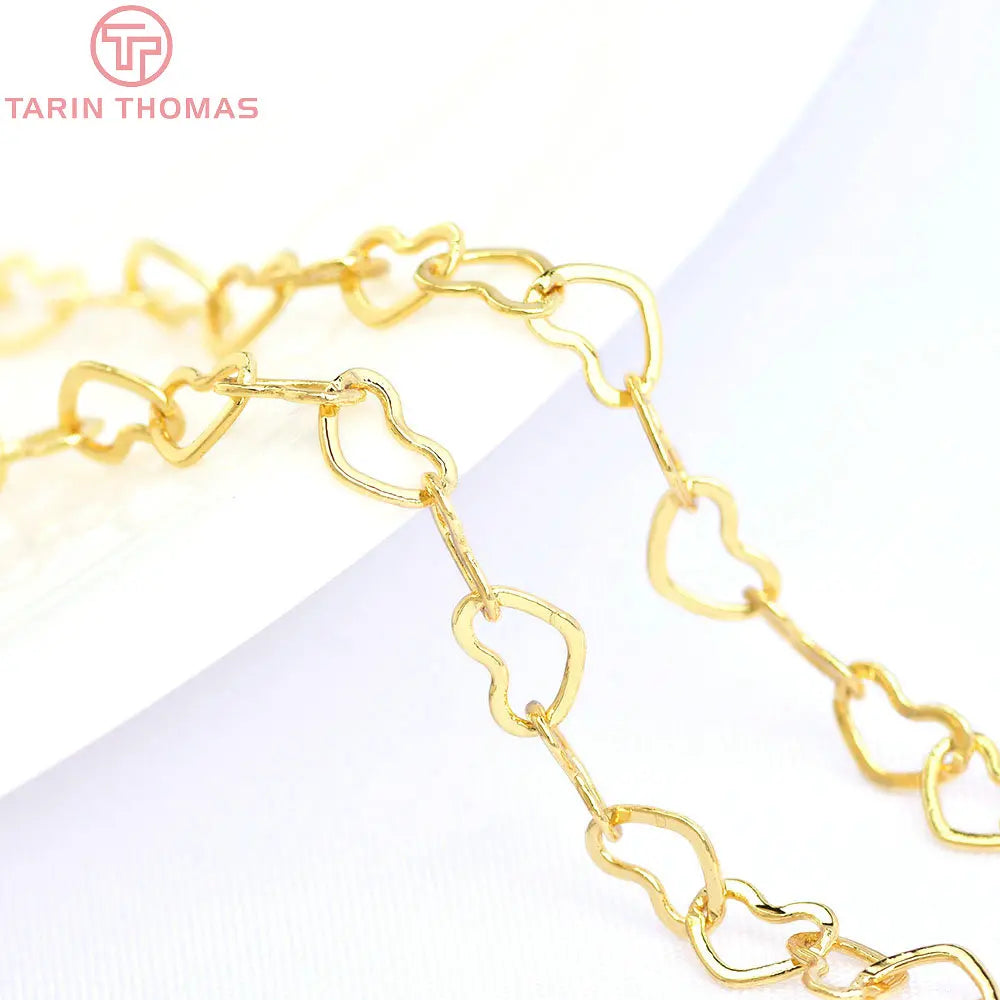 (4315) Width: 3.5MM 24K Champagne Gold Color Plated Brass Heart Shape Necklace Chains High Quality DIY Jewelry Accessories