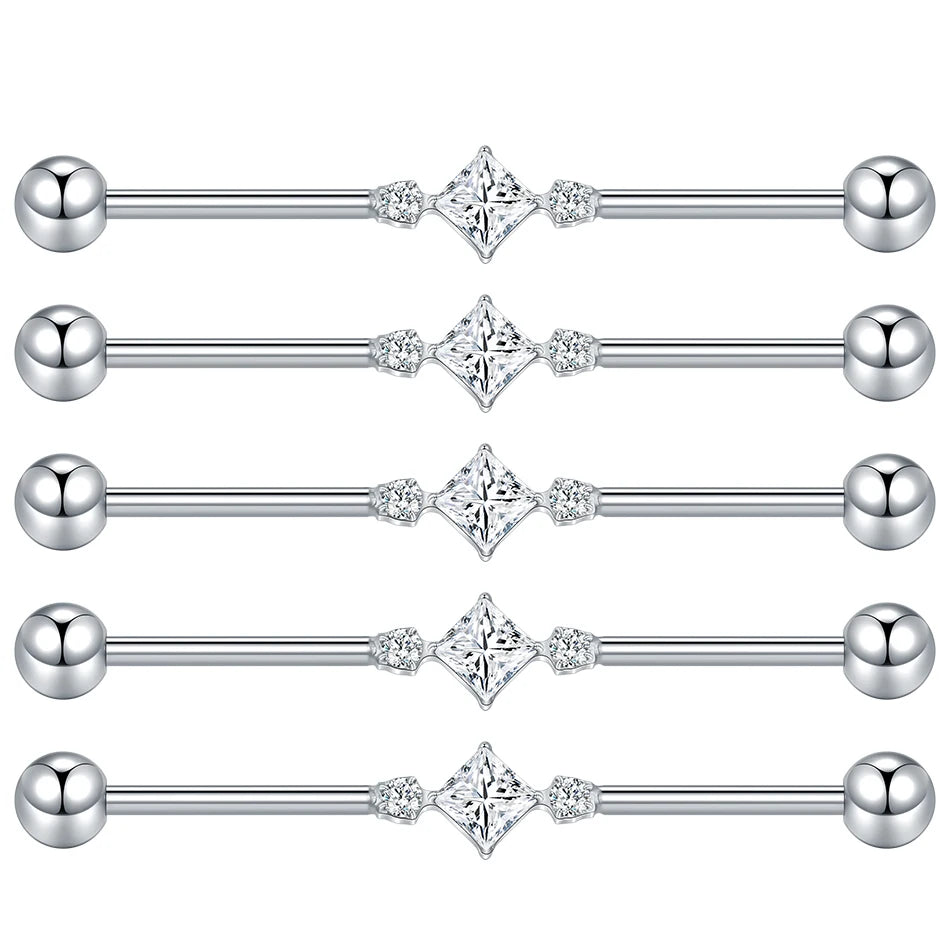 1/5PCS Titanium Industrial Barbell Ear Ring Heart CZ Cartilage Helix Earring Long Bridge Earring Piercing Sexy Jewelry 38mm