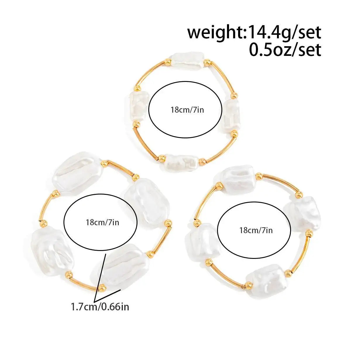SHIXIN 3Pcs Elegant Irregular Imitation Pearl Bracelet for Women Retro Geometric Multi Layer Stackable Bangle Bracelet Set Gifts