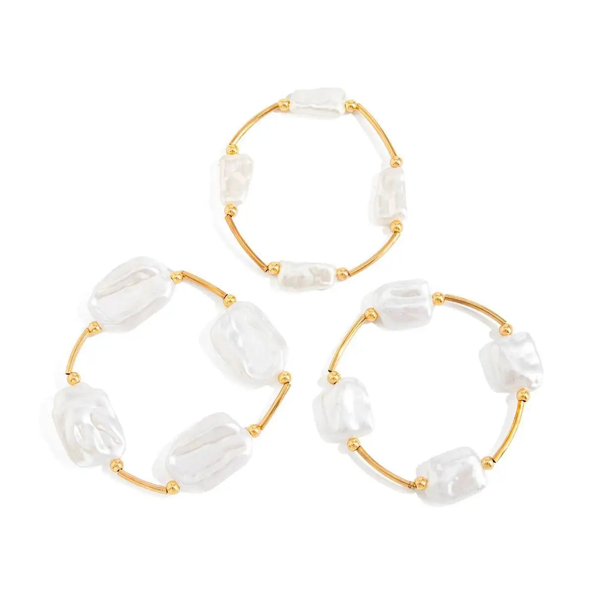 SHIXIN 3Pcs Elegant Irregular Imitation Pearl Bracelet for Women Retro Geometric Multi Layer Stackable Bangle Bracelet Set Gifts