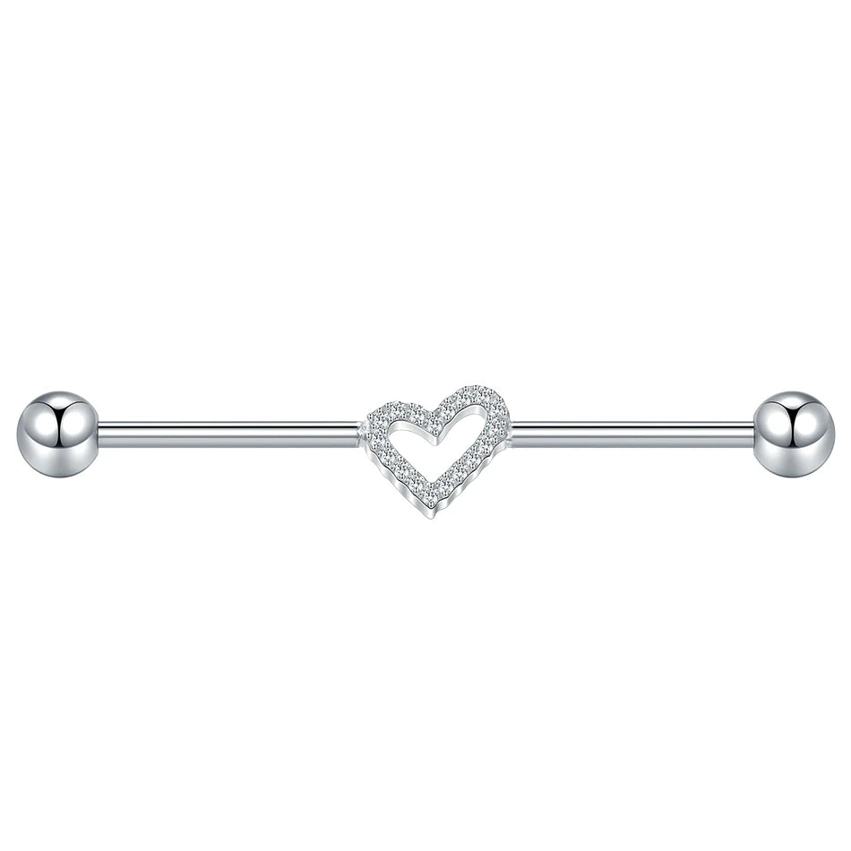 1/5PCS Titanium Industrial Barbell Ear Ring Heart CZ Cartilage Helix Earring Long Bridge Earring Piercing Sexy Jewelry 38mm
