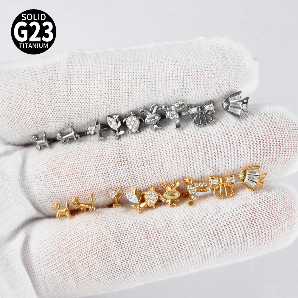 1PC G23 Titanium Simple Dog/Cat CZ Lip Studs Internal Thread Ear Helix Tragus Cartilage Helix Earrings Body Piercing Jewelry 16G