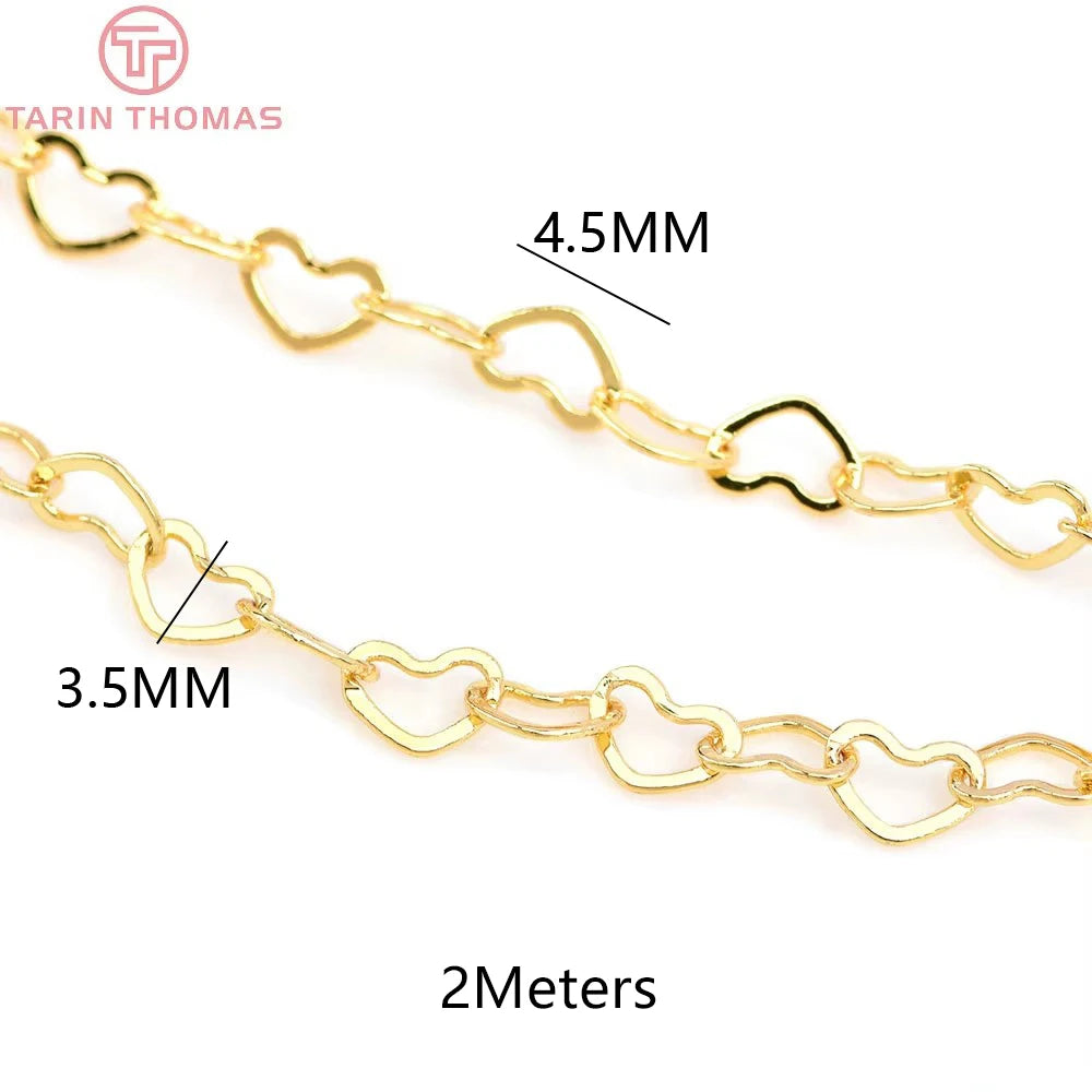 (4315) Width: 3.5MM 24K Champagne Gold Color Plated Brass Heart Shape Necklace Chains High Quality DIY Jewelry Accessories