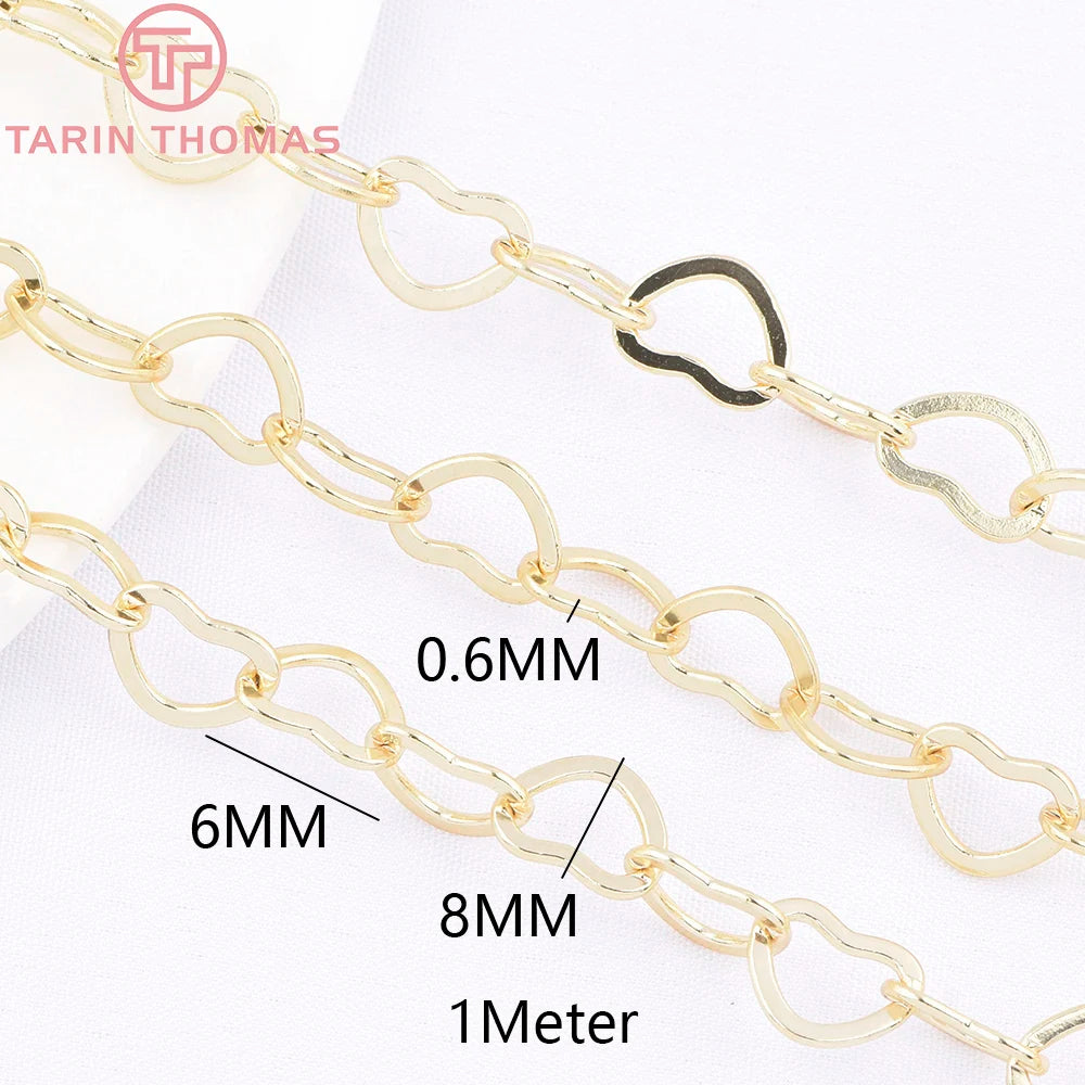 (4315) Width: 3.5MM 24K Champagne Gold Color Plated Brass Heart Shape Necklace Chains High Quality DIY Jewelry Accessories