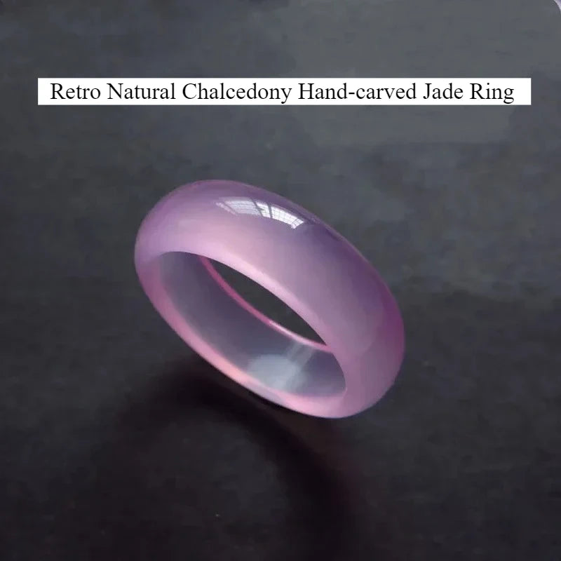 2PC Retro Natural Chalcedony Hand-carved Jade Ring Fashion Jewelry Gift Jade Rings Various Colors Daily Wear Jewelry 16-18mm