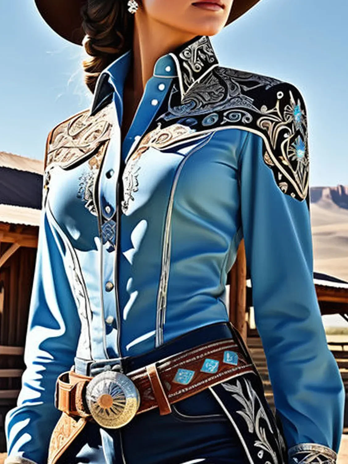 American Retro Shirt for Women Ethnic Western Printed Puff Sleeve Turn Down Collar Corset Patchwork Casual Blouse Shirts Top